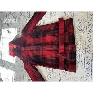 Jack BB Dakota Red and Black Plaid Wool Blend Coat with Belt, Size M